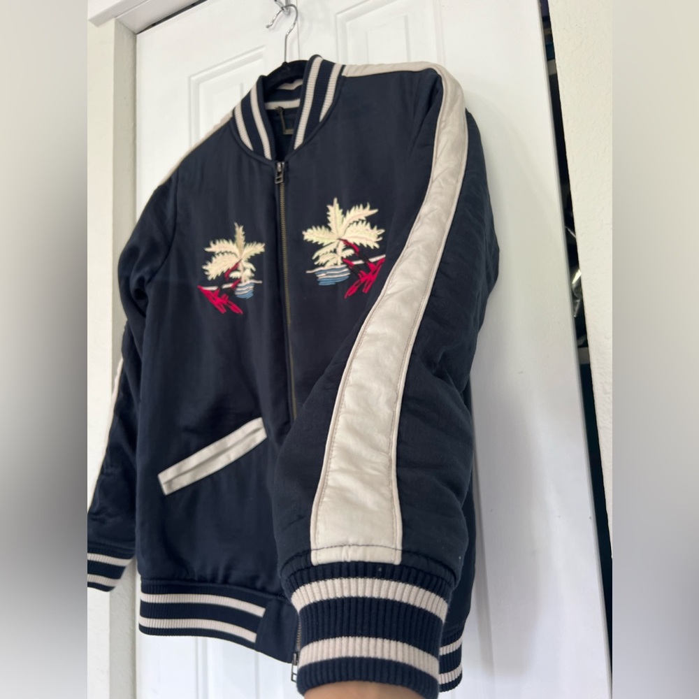 Capulet - Navy Bomber Jacket w/ Palm Tree Embroidery Size S
